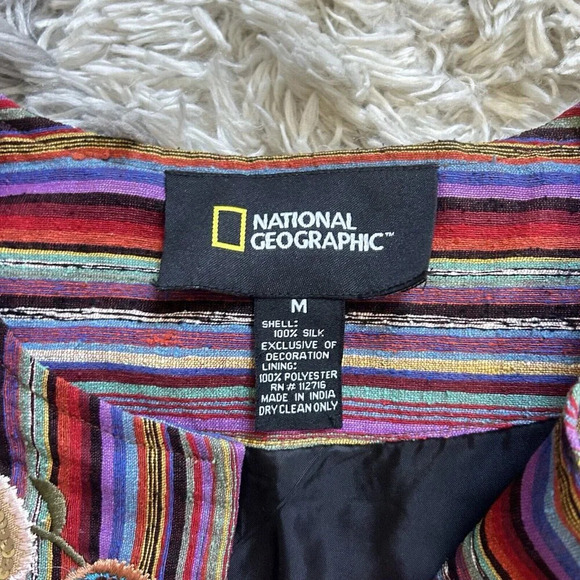 National Geographic Purple Patchwork Open Front Silk Boho Blazer Sz Medium M - Picture 4 of 8